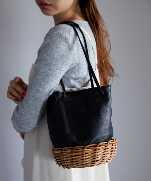 TIDEWAY（タイドウェイ）の「【TIDEWAY】ARUROG×LTR 2W SHOULDER かご×レザー バッグ M T2893（ショルダーバッグ・レディース・ブラック・FREE）」の7枚目の写真