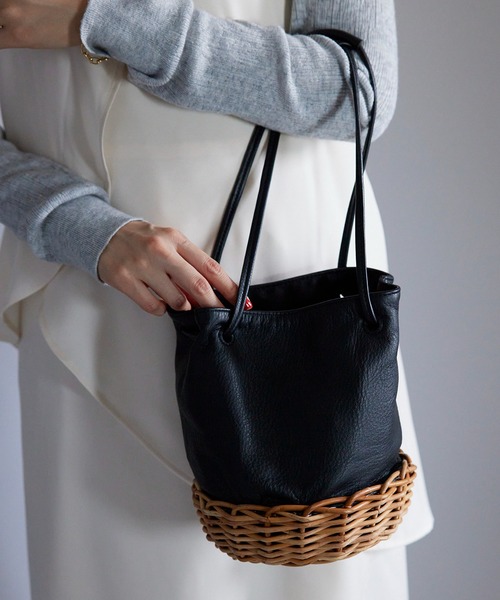 TIDEWAY（タイドウェイ）の「【TIDEWAY】ARUROG×LTR 2W SHOULDER かご×レザー バッグ M T2893（ショルダーバッグ・レディース・ブラック・FREE）」の8枚目の写真