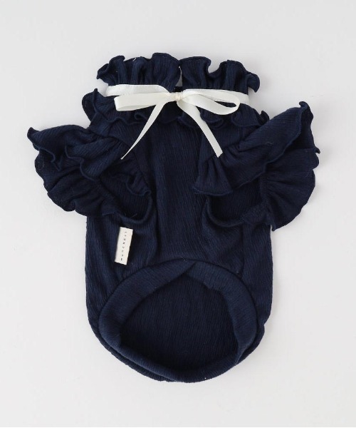 moncheri（モンシェリ）の「リボンスリーブフリルトップス【伸縮性あり・4サイズ展開】（ペットウェア・レディース・ベージュ/ホワイト/ネイビー/ピンク・XL/L/M/S）」の3枚目の写真