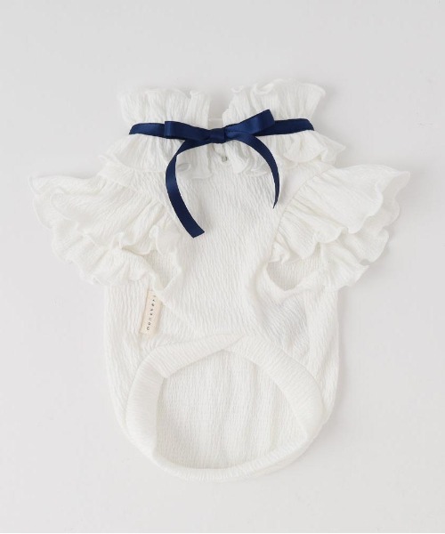 moncheri（モンシェリ）の「リボンスリーブフリルトップス【伸縮性あり・4サイズ展開】（ペットウェア・レディース・ベージュ/ホワイト/ネイビー/ピンク・XL/L/M/S）」の2枚目の写真