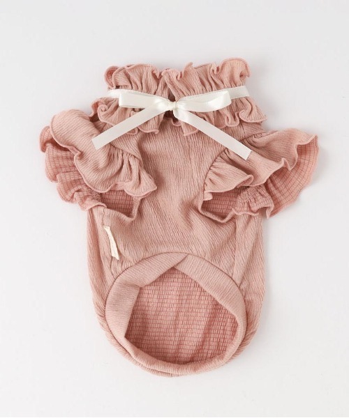 moncheri（モンシェリ）の「リボンスリーブフリルトップス【伸縮性あり・4サイズ展開】（ペットウェア・レディース・ベージュ/ホワイト/ネイビー/ピンク・XL/L/M/S）」の4枚目の写真