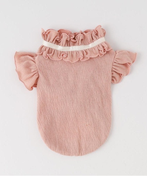 moncheri（モンシェリ）の「リボンスリーブフリルトップス【伸縮性あり・4サイズ展開】（ペットウェア・レディース・ベージュ/ホワイト/ネイビー/ピンク・XL/L/M/S）」の5枚目の写真