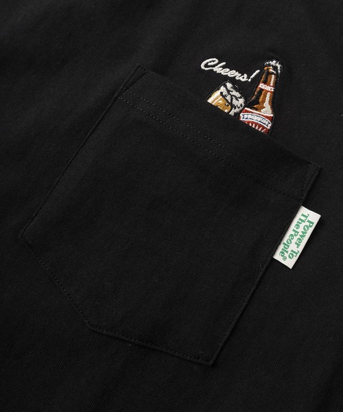 POWER TO THE PEOPLE(パワートゥーザピープル)の「【POWER TO THE PEOPLE/パワー トゥザ ピープル】CREAM SODA&BEER&GHOST ワンポイント刺繍デザイン ポケット付き ビッグシルエット半袖Tシャツ/ユニセックス(Tシャツ/カットソー・メンズ・ブラック/チャコールグレー/オフホワイト/ホワイト系その他2/ホワイト系その他/ホワイト/ミント/ネイビー・L/M)」の17枚目の写真