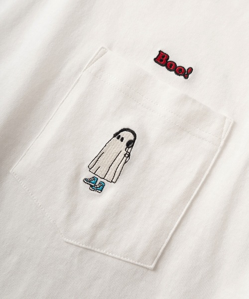 POWER TO THE PEOPLE(パワートゥーザピープル)の「【POWER TO THE PEOPLE/パワー トゥザ ピープル】CREAM SODA&BEER&GHOST ワンポイント刺繍デザイン ポケット付き ビッグシルエット半袖Tシャツ/ユニセックス(Tシャツ/カットソー・メンズ・ブラック/チャコールグレー/オフホワイト/ホワイト系その他2/ホワイト系その他/ホワイト/ミント/ネイビー・L/M)」の19枚目の写真