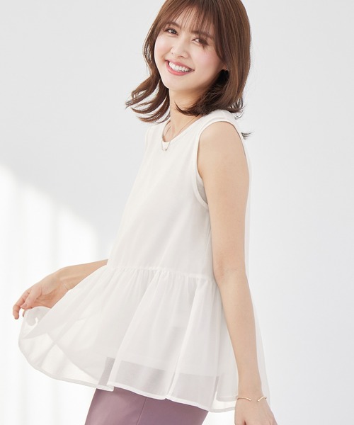 alotta(アロッタ)の「インナー付ノースリーブペプラムブラウス(シャツ/ブラウス・レディース・ブラック/サックスブルー/ホワイト・LARGE/XX-LARGE/MEDIUM/X-LARGE)」の2枚目の写真