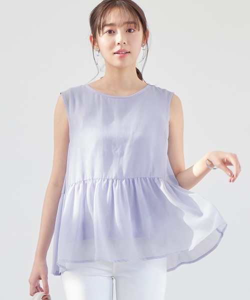 alotta(アロッタ)の「インナー付ノースリーブペプラムブラウス(シャツ/ブラウス・レディース・ブラック/サックスブルー/ホワイト・LARGE/XX-LARGE/MEDIUM/X-LARGE)」の1枚目の写真