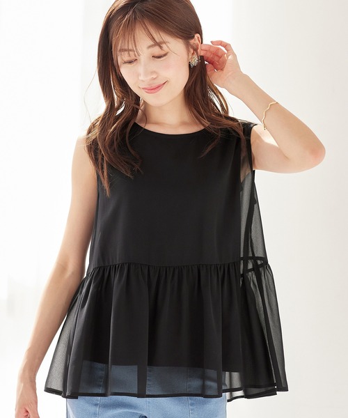 alotta(アロッタ)の「インナー付ノースリーブペプラムブラウス(シャツ/ブラウス・レディース・ブラック/サックスブルー/ホワイト・LARGE/XX-LARGE/MEDIUM/X-LARGE)」の3枚目の写真