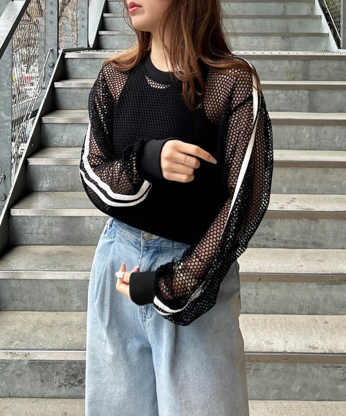 INGNI（イング）の「袖ラインメッシュプルオーバー（その他トップス・レディース・ブラック/オフホワイト・M）」の17枚目の写真