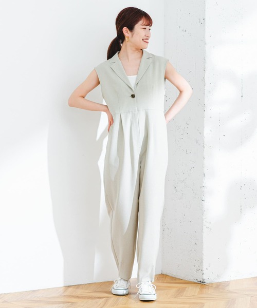 F by ROSSO（エフバイロッソ）の「『UR TECH DRYLUXE』F by ROSSO　テーラーカラーオールインワン（サロペット/オーバーオール・レディース・ライトグレー/ベージュ/ネイビー・36/38）」の9枚目の写真