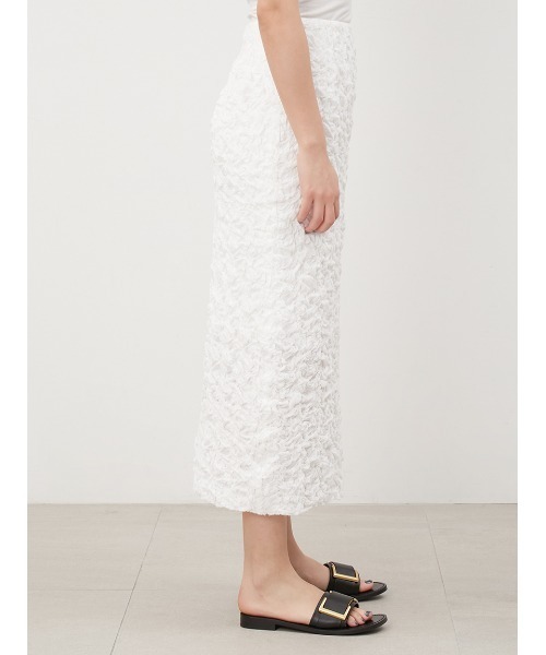 Mila Owen（ミラオーウェン）の「シャーリングファブリックストレートスカート（スカート・レディース・ホワイト/ブラック・0/1）」の7枚目の写真