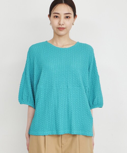 THE SHOP TK (ザ ショップ ティーケー )の「◆ポコポコパフプルオーバー【洗濯機OK】(Tシャツ/カットソー・レディース・ブルー/オフホワイト/ブラック・13/12)」の4枚目の写真