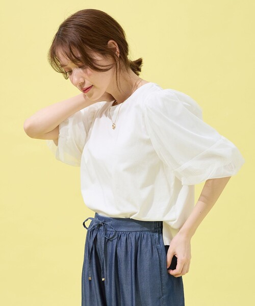 ANY(エニィ)の「チュールコンビパフスリーブプルオーバー(Tシャツ/カットソー・レディース・グレー系/アイボリー系/ブラック系・3/2)」の17枚目の写真