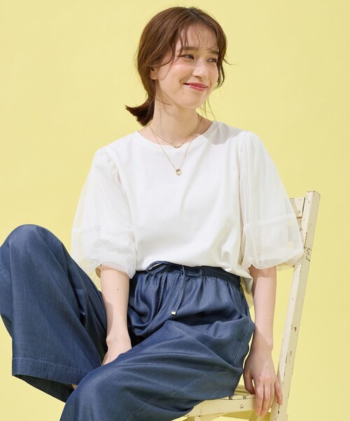 ANY(エニィ)の「チュールコンビパフスリーブプルオーバー(Tシャツ/カットソー・レディース・グレー系/アイボリー系/ブラック系・3/2)」の19枚目の写真