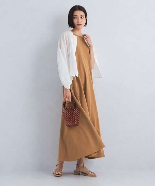 green label relaxing（グリーンレーベルリラクシング）の「［size TALLあり］パネルフレア インレー ワンピース（ワンピース・レディース・ナチュラル/ブラウン/ダークグレー・36/TALL/38）」の4枚目の写真