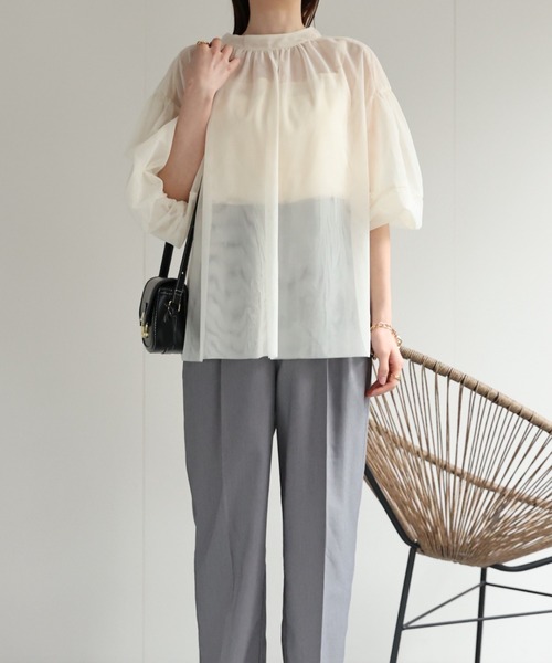 sakishimatokyo(サキシマトーキョー)の「ランタンスリーブチュールブラウス/シアーブラウス(シャツ/ブラウス・レディース・ベージュ/ブラック・FREE)」の13枚目の写真