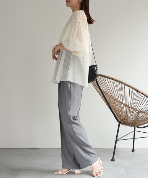 sakishimatokyo(サキシマトーキョー)の「ランタンスリーブチュールブラウス/シアーブラウス(シャツ/ブラウス・レディース・ベージュ/ブラック・FREE)」の14枚目の写真