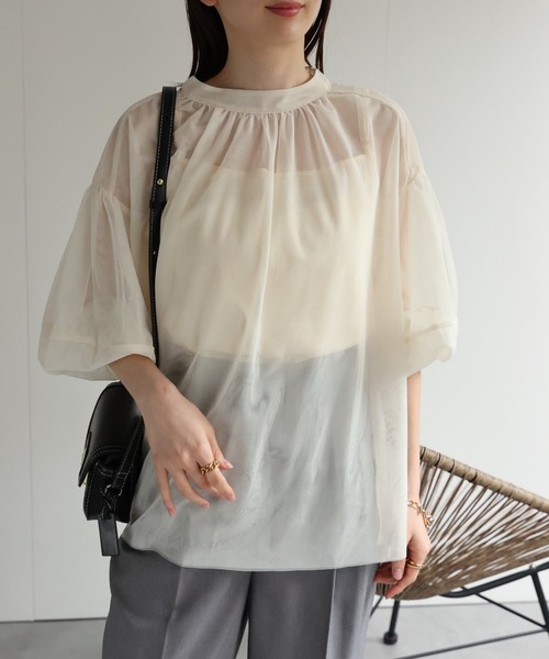 sakishimatokyo(サキシマトーキョー)の「ランタンスリーブチュールブラウス/シアーブラウス(シャツ/ブラウス・レディース・ベージュ/ブラック・FREE)」の16枚目の写真