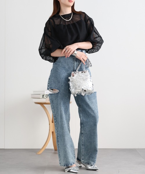 sakishimatokyo(サキシマトーキョー)の「ランタンスリーブチュールブラウス/シアーブラウス(シャツ/ブラウス・レディース・ベージュ/ブラック・FREE)」の21枚目の写真