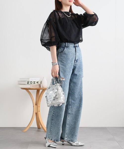 sakishimatokyo(サキシマトーキョー)の「ランタンスリーブチュールブラウス/シアーブラウス(シャツ/ブラウス・レディース・ベージュ/ブラック・FREE)」の22枚目の写真