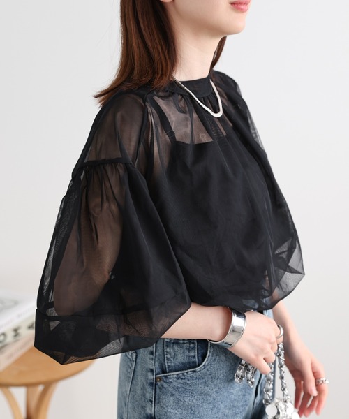 sakishimatokyo(サキシマトーキョー)の「ランタンスリーブチュールブラウス/シアーブラウス(シャツ/ブラウス・レディース・ベージュ/ブラック・FREE)」の19枚目の写真