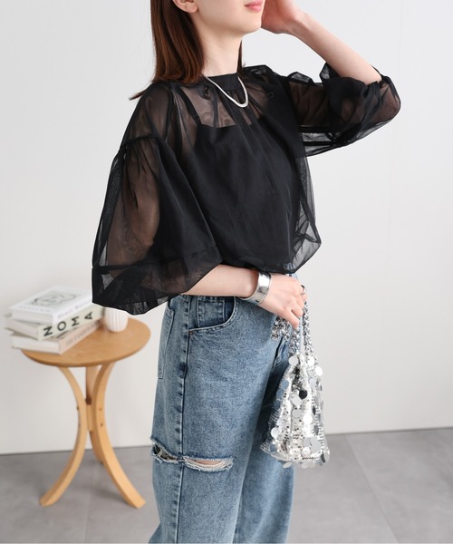 sakishimatokyo(サキシマトーキョー)の「ランタンスリーブチュールブラウス/シアーブラウス(シャツ/ブラウス・レディース・ベージュ/ブラック・FREE)」の20枚目の写真