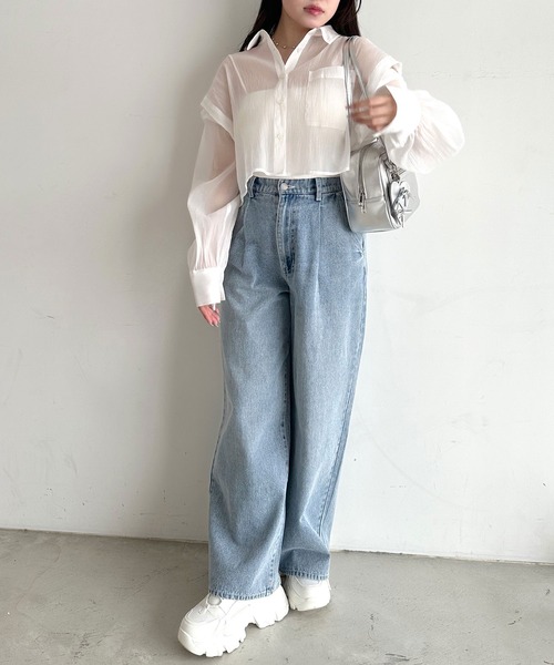 OLIVE des OLIVE(オリーブデオリーブ)の「肩あきドロストシャツ(シャツ/ブラウス・レディース・イエロー/サックスブルー/ブルー系その他/ブルー/オフホワイト・FREE)」の6枚目の写真
