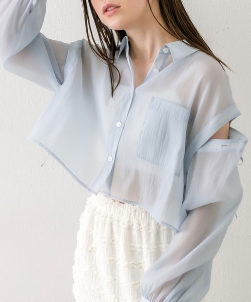 OLIVE des OLIVE(オリーブデオリーブ)の「肩あきドロストシャツ(シャツ/ブラウス・レディース・イエロー/サックスブルー/ブルー系その他/ブルー/オフホワイト・FREE)」の11枚目の写真