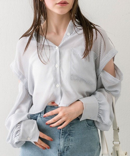 OLIVE des OLIVE(オリーブデオリーブ)の「肩あきドロストシャツ(シャツ/ブラウス・レディース・イエロー/サックスブルー/ブルー系その他/ブルー/オフホワイト・FREE)」の16枚目の写真