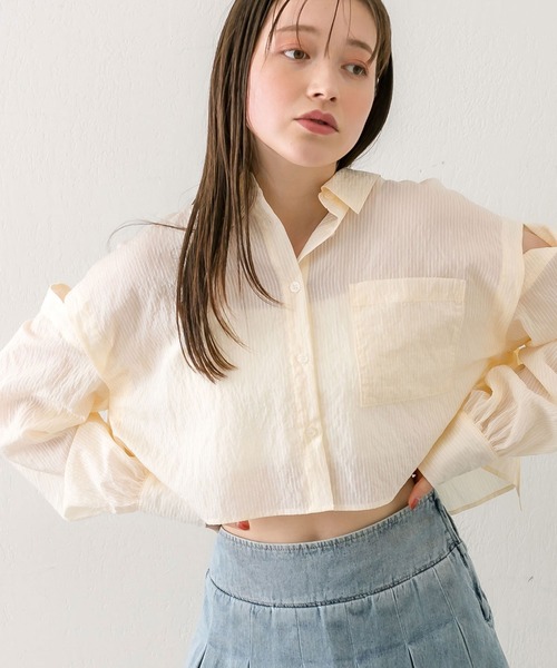OLIVE des OLIVE(オリーブデオリーブ)の「肩あきドロストシャツ(シャツ/ブラウス・レディース・イエロー/サックスブルー/ブルー系その他/ブルー/オフホワイト・FREE)」の14枚目の写真