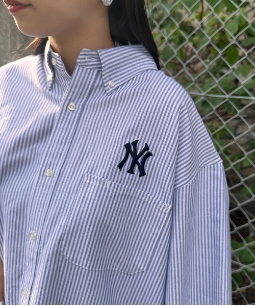 MLB（メジャーリーグベースボール）の「[FANATICS/ファナティクス] 別注 ワンポイント刺繍ロゴ ボタンダウンシャツ（シャツ/ブラウス・レディース・ブルー/ネイビー・M/L/XL/XXL）」の4枚目の写真