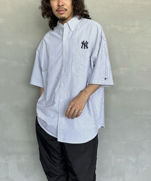 MLB（メジャーリーグベースボール）の「[FANATICS/ファナティクス] 別注 ワンポイント刺繍ロゴ ボタンダウンシャツ（シャツ/ブラウス・レディース・ブルー/ネイビー・M/L/XL/XXL）」の12枚目の写真