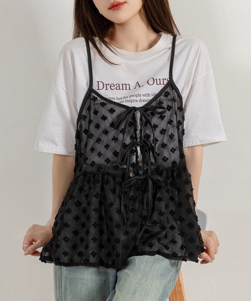 DAY CLOSET（デイ クローゼット）の「レディース ウエスト切替えリボンチュールキャミソール（キャミソール・レディース・ホワイト/ブラック・FREE）」の10枚目の写真