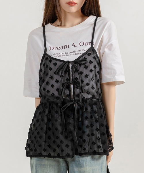 DAY CLOSET（デイ クローゼット）の「レディース ウエスト切替えリボンチュールキャミソール（キャミソール・レディース・ホワイト/ブラック・FREE）」の11枚目の写真