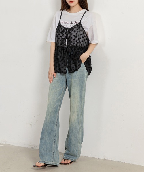 DAY CLOSET（デイ クローゼット）の「レディース ウエスト切替えリボンチュールキャミソール（キャミソール・レディース・ホワイト/ブラック・FREE）」の15枚目の写真