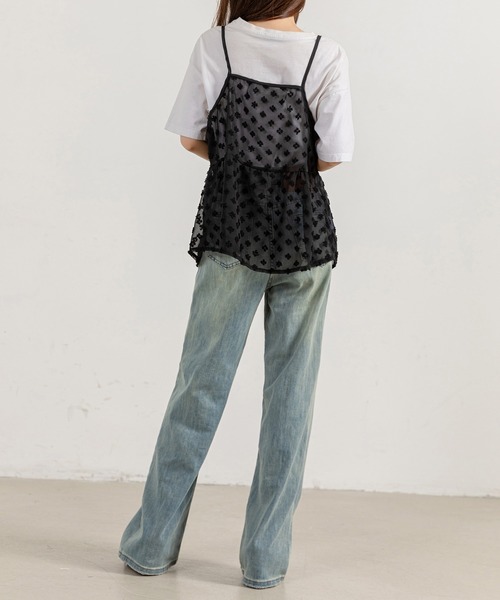 DAY CLOSET（デイ クローゼット）の「レディース ウエスト切替えリボンチュールキャミソール（キャミソール・レディース・ホワイト/ブラック・FREE）」の17枚目の写真