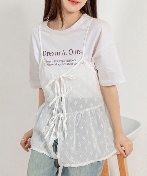 DAY CLOSET（デイ クローゼット）の「レディース ウエスト切替えリボンチュールキャミソール（キャミソール・レディース・ホワイト/ブラック・FREE）」の3枚目の写真