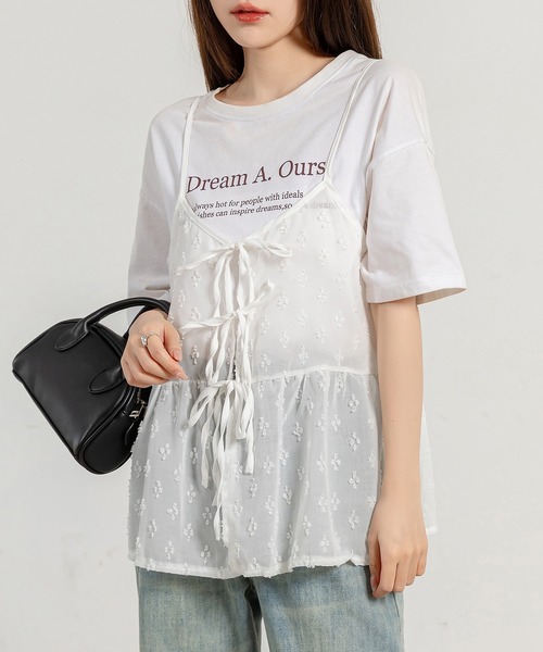 DAY CLOSET（デイ クローゼット）の「レディース ウエスト切替えリボンチュールキャミソール（キャミソール・レディース・ホワイト/ブラック・FREE）」の5枚目の写真