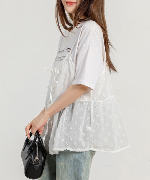 DAY CLOSET（デイ クローゼット）の「レディース ウエスト切替えリボンチュールキャミソール（キャミソール・レディース・ホワイト/ブラック・FREE）」の6枚目の写真