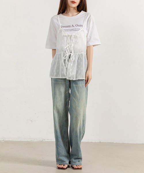 DAY CLOSET（デイ クローゼット）の「レディース ウエスト切替えリボンチュールキャミソール（キャミソール・レディース・ホワイト/ブラック・FREE）」の7枚目の写真