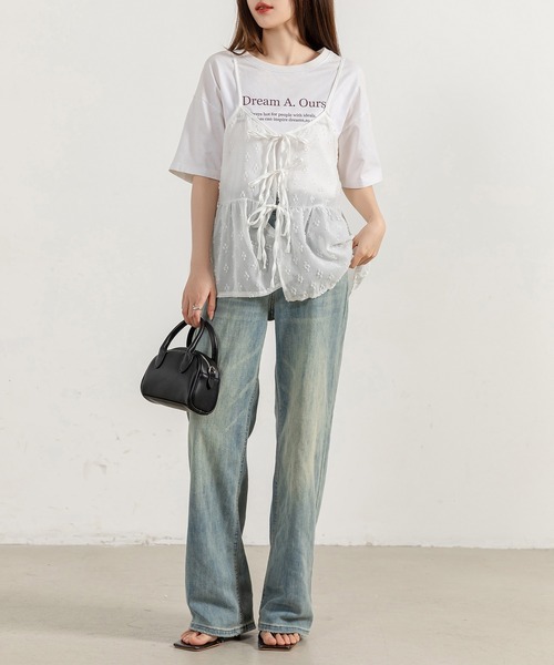 DAY CLOSET（デイ クローゼット）の「レディース ウエスト切替えリボンチュールキャミソール（キャミソール・レディース・ホワイト/ブラック・FREE）」の8枚目の写真