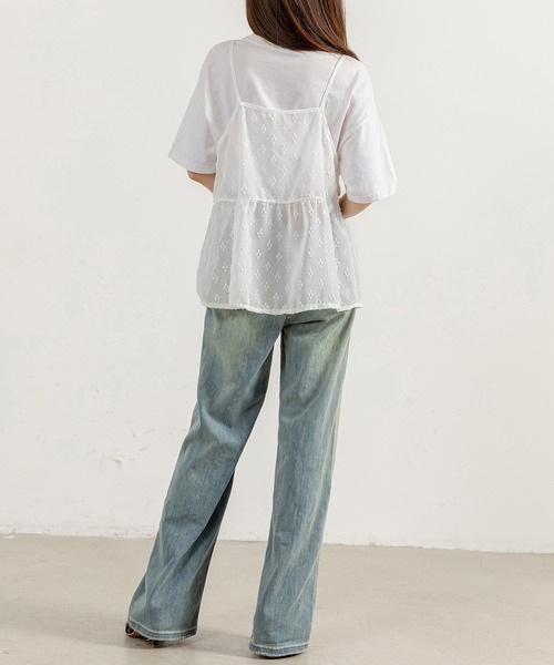 DAY CLOSET（デイ クローゼット）の「レディース ウエスト切替えリボンチュールキャミソール（キャミソール・レディース・ホワイト/ブラック・FREE）」の9枚目の写真