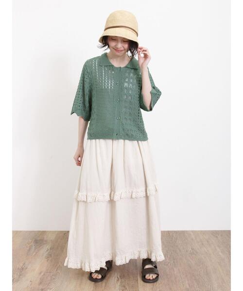 Samansa Mos2（サマンサ モスモス）の「透かしパッチワーク風カーディガン（カーディガン/ボレロ・レディース・グリーン/ブラック/キナリ・F）」の16枚目の写真