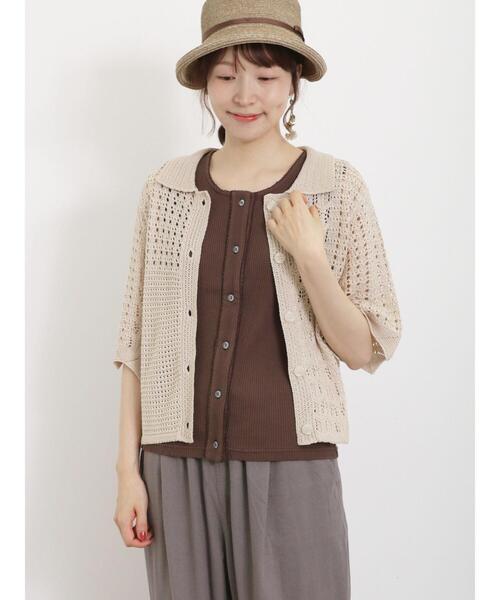 Samansa Mos2（サマンサ モスモス）の「透かしパッチワーク風カーディガン（カーディガン/ボレロ・レディース・グリーン/ブラック/キナリ・F）」の20枚目の写真