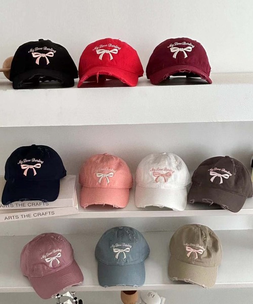 LAFFMO(ラフモ)の「ダメージ加工リボンキャップ(キャップ・レディース・ブラウン/ネイビー/ブラック/モカ・F)」の6枚目の写真