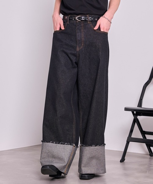 JUNRED（ジュンレッド）の「ロールアップマキシワイドデニムパンツ（デニムパンツ・メンズ・ブラック/サックスブルー・S/M/L）」の5枚目の写真