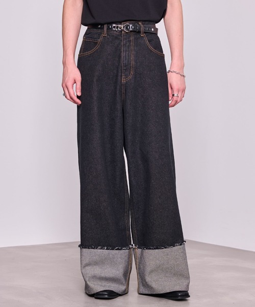 JUNRED（ジュンレッド）の「ロールアップマキシワイドデニムパンツ（デニムパンツ・メンズ・ブラック/サックスブルー・S/M/L）」の4枚目の写真