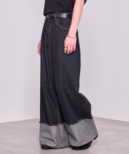 JUNRED（ジュンレッド）の「ロールアップマキシワイドデニムパンツ（デニムパンツ・メンズ・ブラック/サックスブルー・S/M/L）」の3枚目の写真