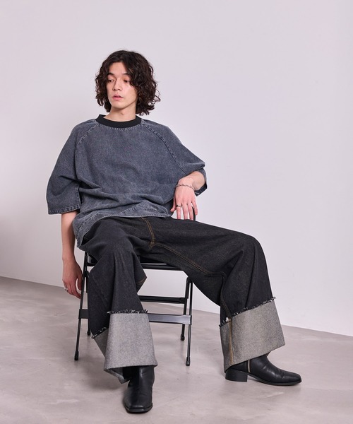 JUNRED（ジュンレッド）の「ロールアップマキシワイドデニムパンツ（デニムパンツ・メンズ・ブラック/サックスブルー・S/M/L）」の22枚目の写真