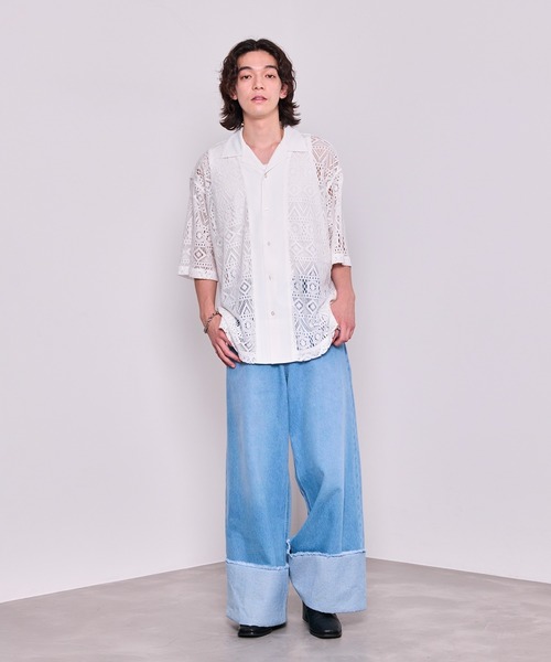 JUNRED（ジュンレッド）の「ロールアップマキシワイドデニムパンツ（デニムパンツ・メンズ・ブラック/サックスブルー・S/M/L）」の17枚目の写真