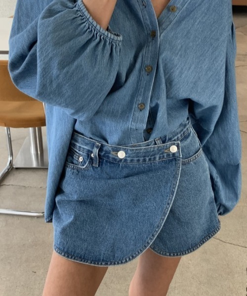 Mela(メラ)の「デニムスコートPT(デニムパンツ・レディース・ライトブルー/ブルー・S/M/L)」の8枚目の写真